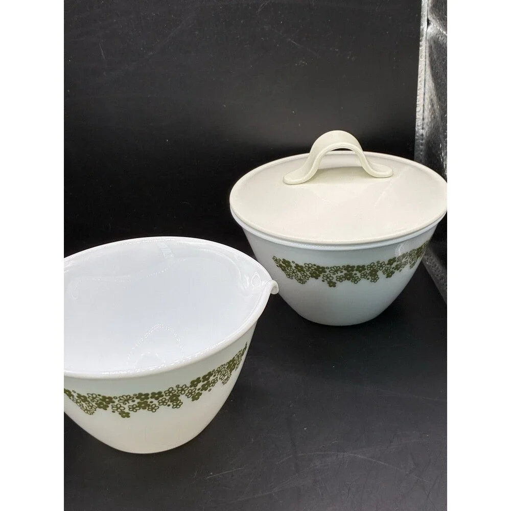 VTG 1960s-1970s Retro Corning Corelle Green Crazy Daisy Creamer & Sugar Set